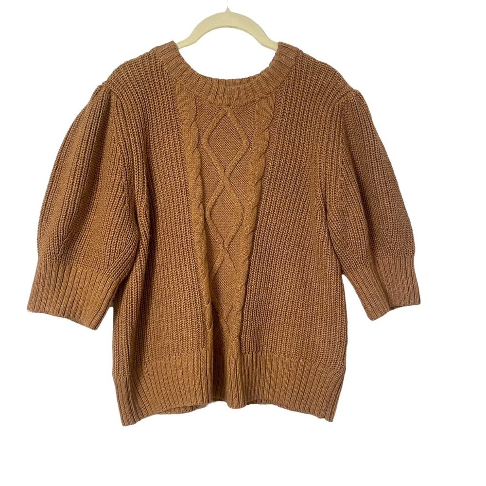 Gap Bubble Sleeve Braided Ribbed Sweater - Camel Color Size Large